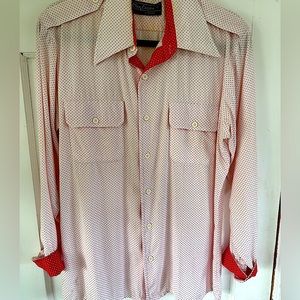 Vintage Oleg Cassini polka dot red/white button down shirt sz M
